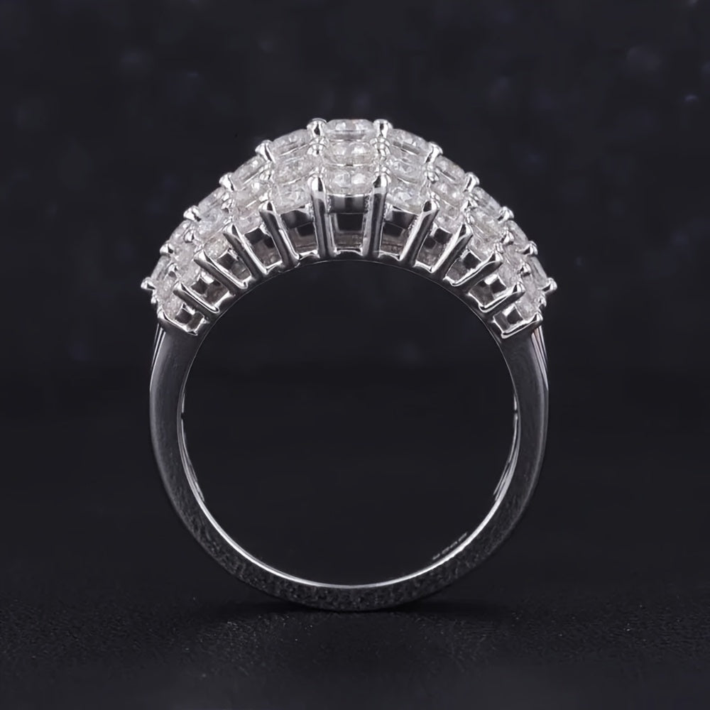 925 Sterling Silver Ladies' Ring, Luxurious And Fashionable, Multi-layered Design, Fully Set with 5A Zirconia, Suitable for Daily Wear, Engagement, Wedding, Parties, As A Gift for A Girlfriend, And to Be Included In A Gift Bo