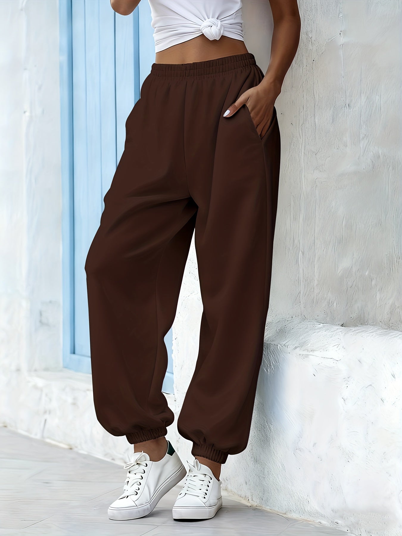 [Thermal Jogger Pants] 5pcs Women's Thermal Jogger Pants With Elastic Waistband - Winter Gym Pants, Solid Color Casual Wear, Machine Washable Suit (5-Streak Set)