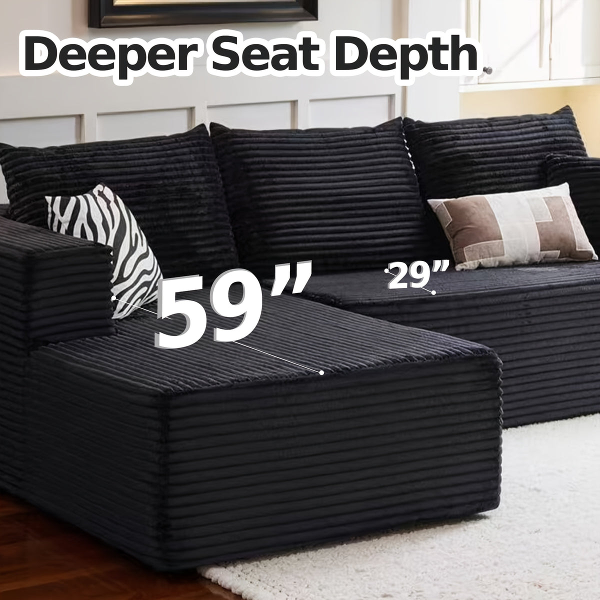 108" Cloud Sectional Couch with L-Shape Chaise, Modern Modular Sofa with Deep Seat, Upholstered Couches for Living Room Bedroom, No Assembly Required