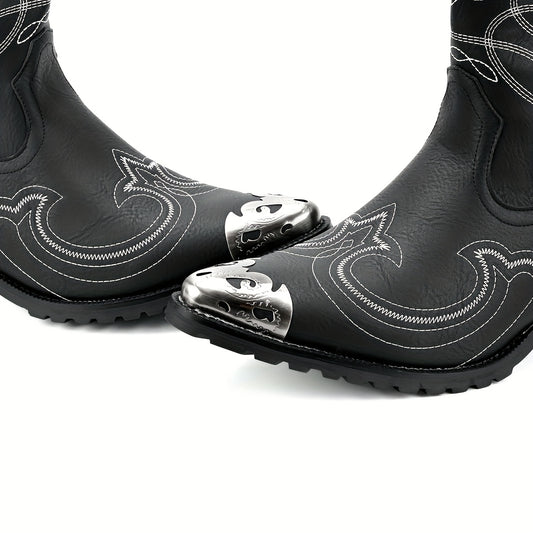 Men's cowboy boots western retro boots classic embroidered zipper non-slip durable boots.