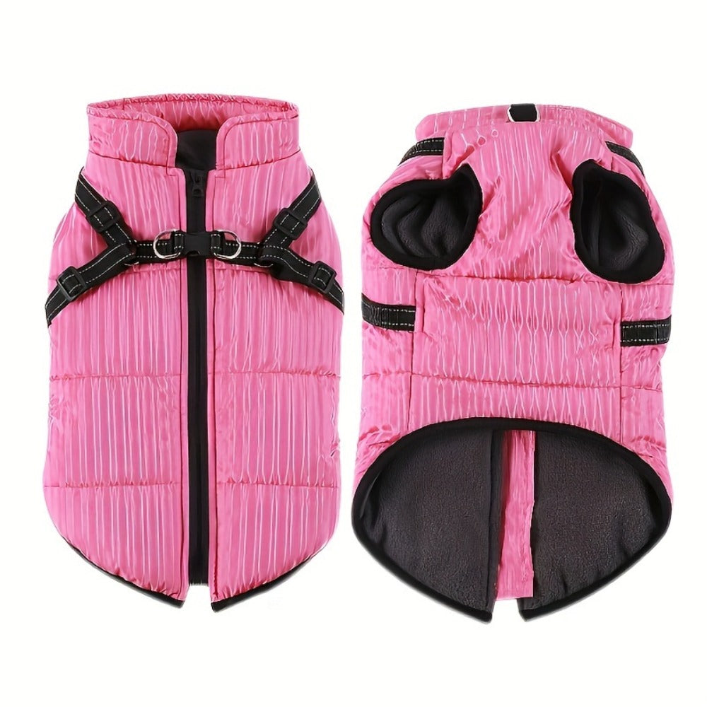 Waterproof Dog Jacket with Adjustable Harness-like Straps & Zipper Closure - Thick Warm Winter Coat for Small to Medium Dogs, Machine Washable Pet Vest with Piping & Buckle Closure, PinkPurple/ Colors, Durable Soft Fabric for