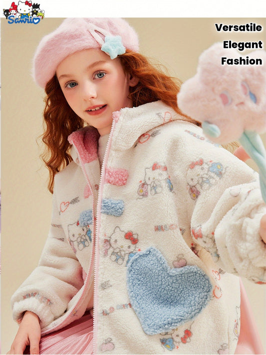 [Officially Licensed] Sanrio Girls' Winter Coat Thickened Girls' Fashionable Stylish Children's Clothing Loose Thickened Hooded with 3D  Ears Design Excellent Warmth in Winter Beautiful and Elegant Delicate and Soft Fabric Ve