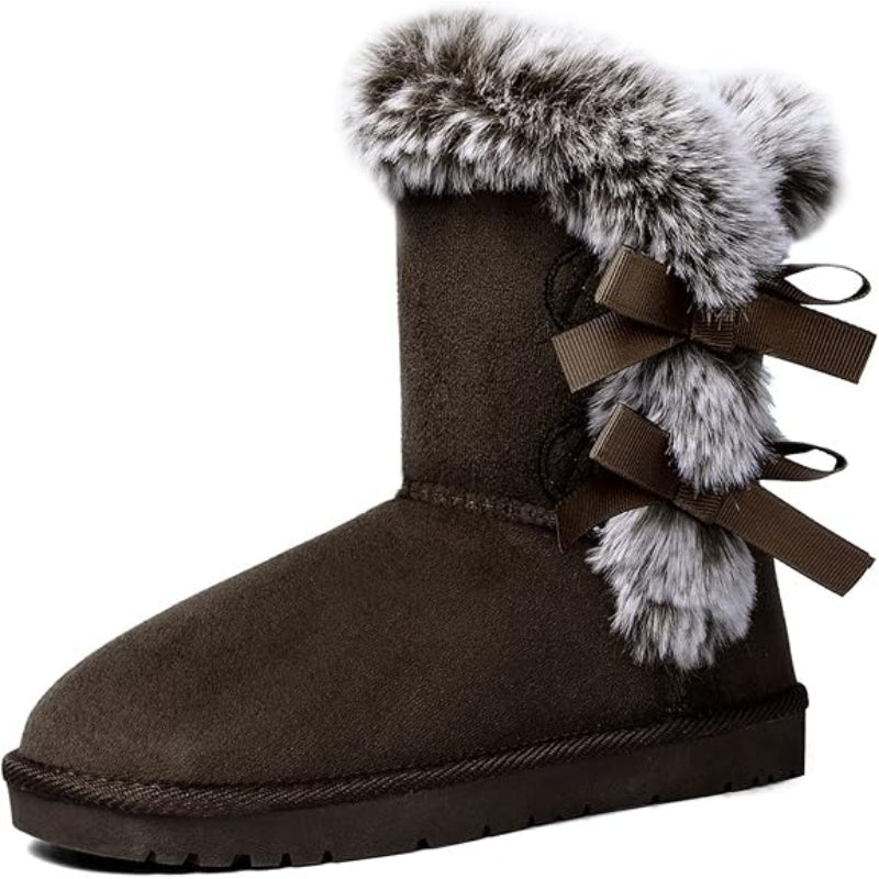 Women's Winter Snow Boots with Plush Lining - Warm Mid-Calf Cold-Resistant Ice/Slush Boots, Traction TPR Sole & Round Toe, Cozy White/Black Footwear for Snowy Sidewalks, Driveways & Icy Roads - All-Day