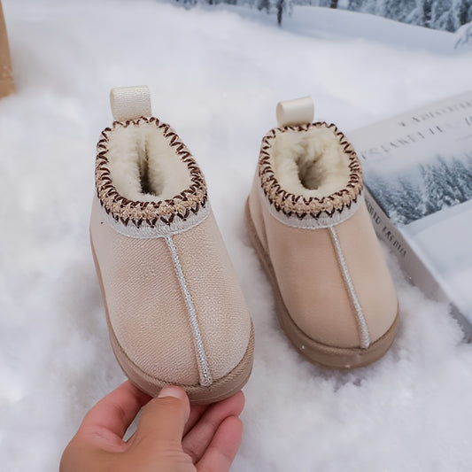 [Girls' Winter Snow Boots] Cozy Warm Girls' Winter Snow Boots with Plush Faux Fur Collar & Non-Slip Rubber Sole | Soft Fabric Upper, Mid-Calf Height, Round Toe Design for Outdoor Hiking, Casual Wear | Slip-On Boots for Youngs