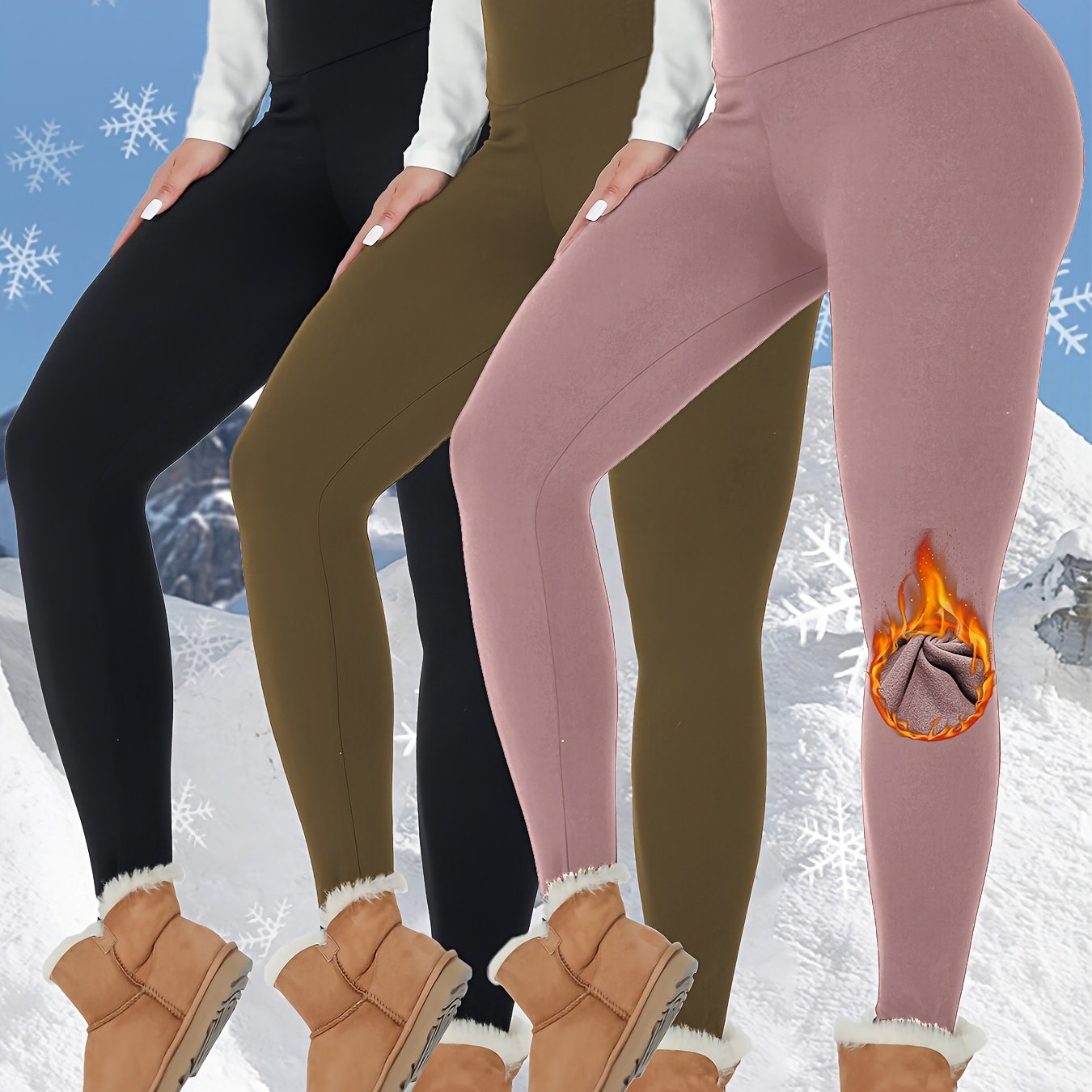 3pcs Thermal Fleece Lined High Waisted Sports Leggings, Women's Workout Winter Warm Soft Yoga Pants, Activewear Tights