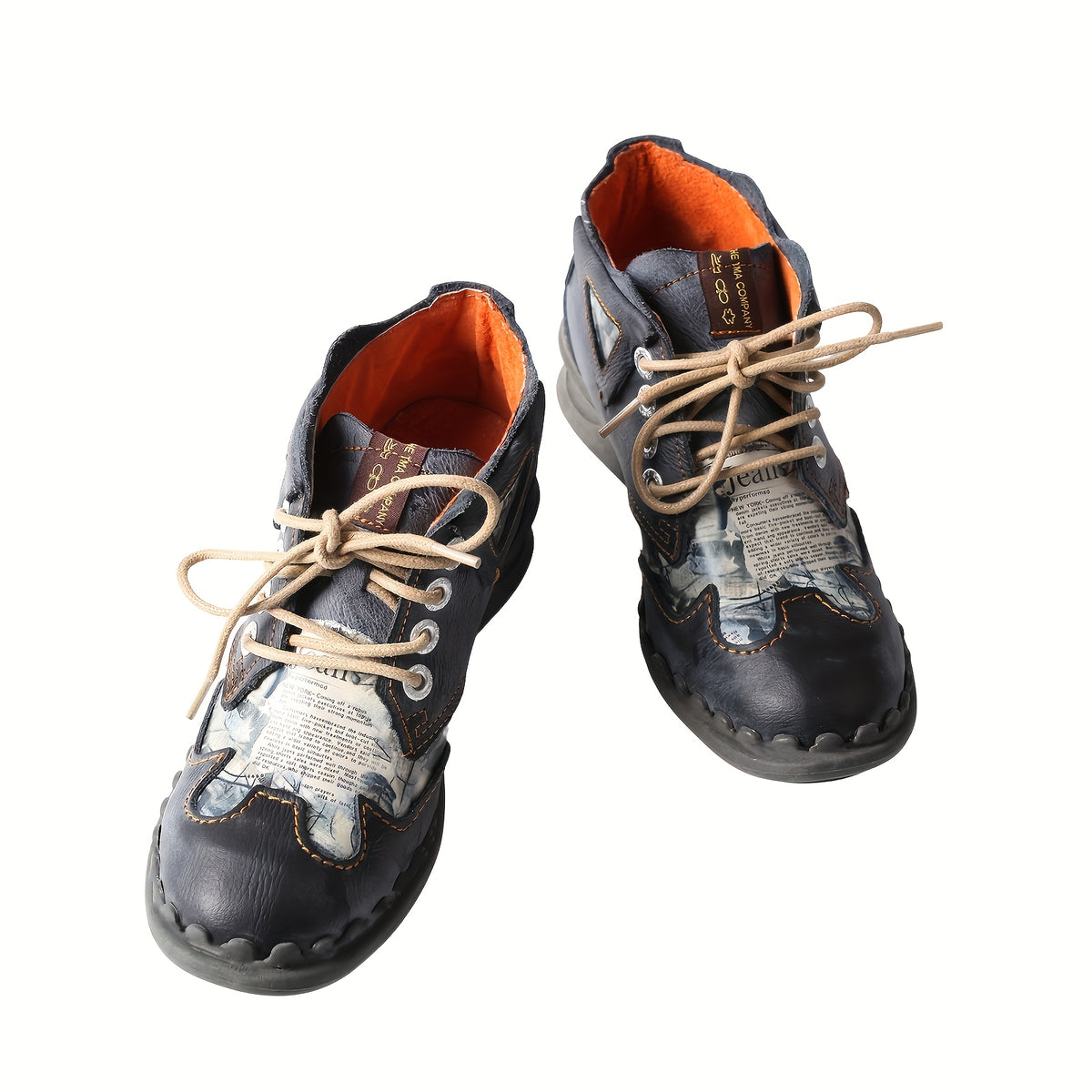 1pr TMA EYES&MAIA Fashion Wave Folding Toe Opening Short Boots - All-Season Comfort Lace-Up Block Heel Low Heel Boots with Split Cow Cover Upper, Pig Split Cover Inner, TPR Sole, and Microfiber Insole