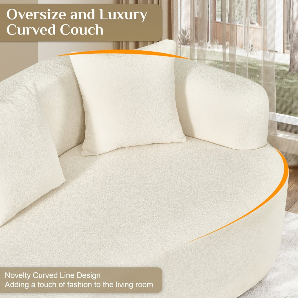 114" Oversized Sectional Sofa - Modern Luxury Plush Chenille Curved Cloud Couch with White Upholstery, 4-Seater Deep Seat & Curved Backrest, No Assembly Required, Plush Cushions & Throw Pillows Included, Contemporary Living R