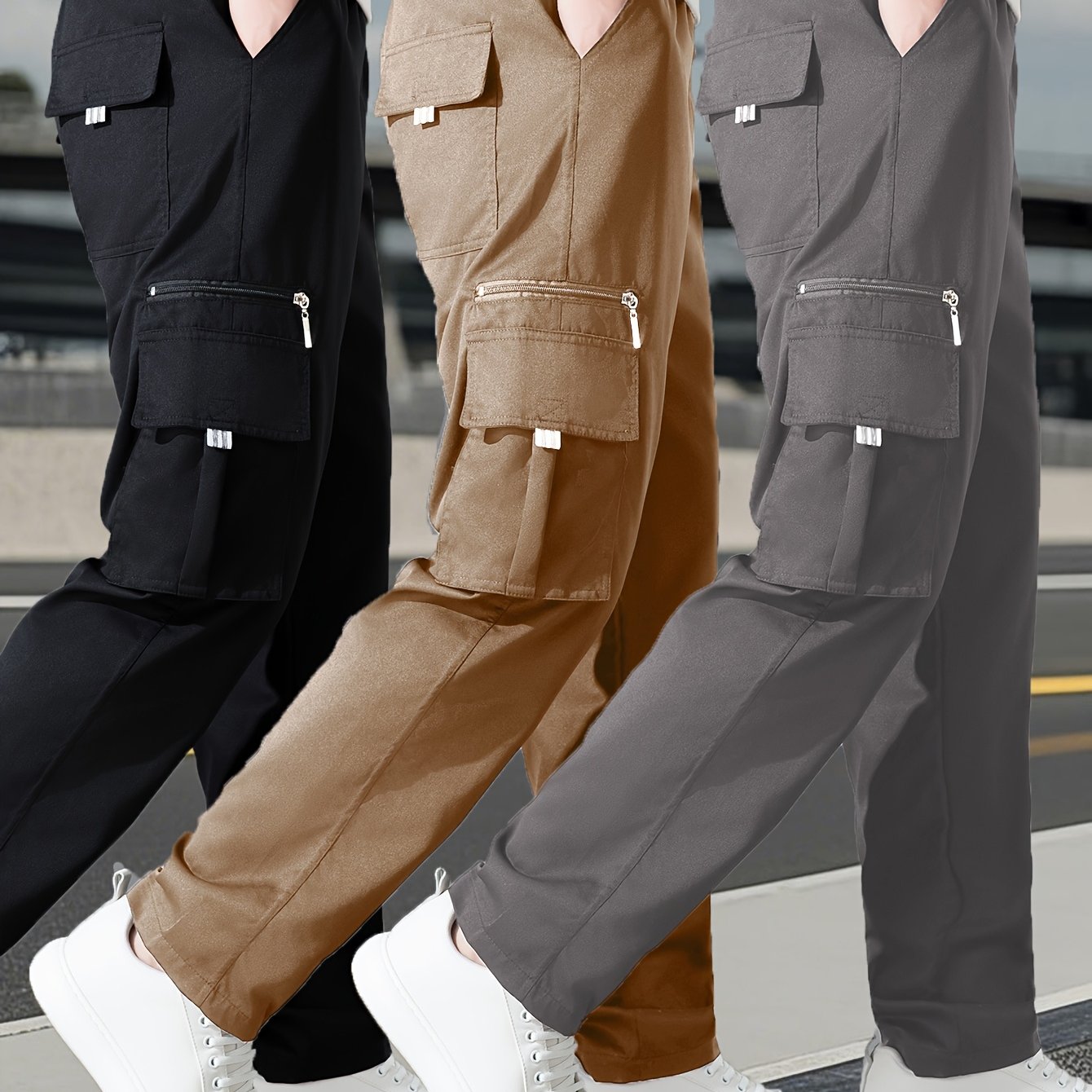Set of 3 • Men's Outdoor Multi-Piece Work Pants • Solid Color • Classic Style for All Seasons
