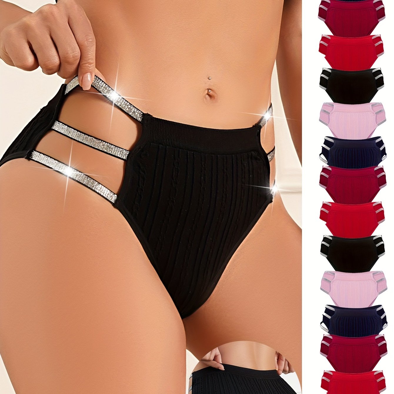 15pcs Hollow Out Briefs, Shiny Glitter Linked Underwear Pack, Threaded Fabric Breathable Soft Panties Set, Women's Underwear & Lingerie, Breathable Panties, Comfortable Lingerie, Hollow Out Design, Stylish Underwear, Lightwei