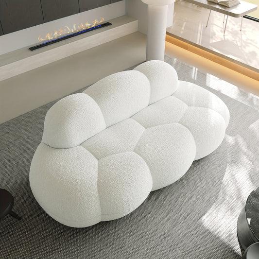 [90" Extra Large Cloud Sofa] 90" Extra Large Modern Cloud Sofa - No Assembly Required, Plush Sherpa-like Boucle Fabric, Space-Saving Curved Design for Living Room, Apartment, Small Spaces | Luxury Lounge Chair, 3-Seater Couch