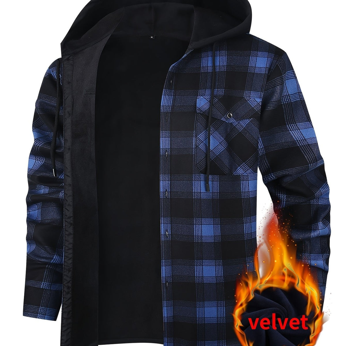 Men's Winter Plush-Themed Hooded Shirt Jacket - Thickened Button-Front Outdoor Coat with Pockets, Loose Fit Casual Blazer (Hand Washable, Fall/Winter) | European/Emerican Sizing for Cold Weather Layering