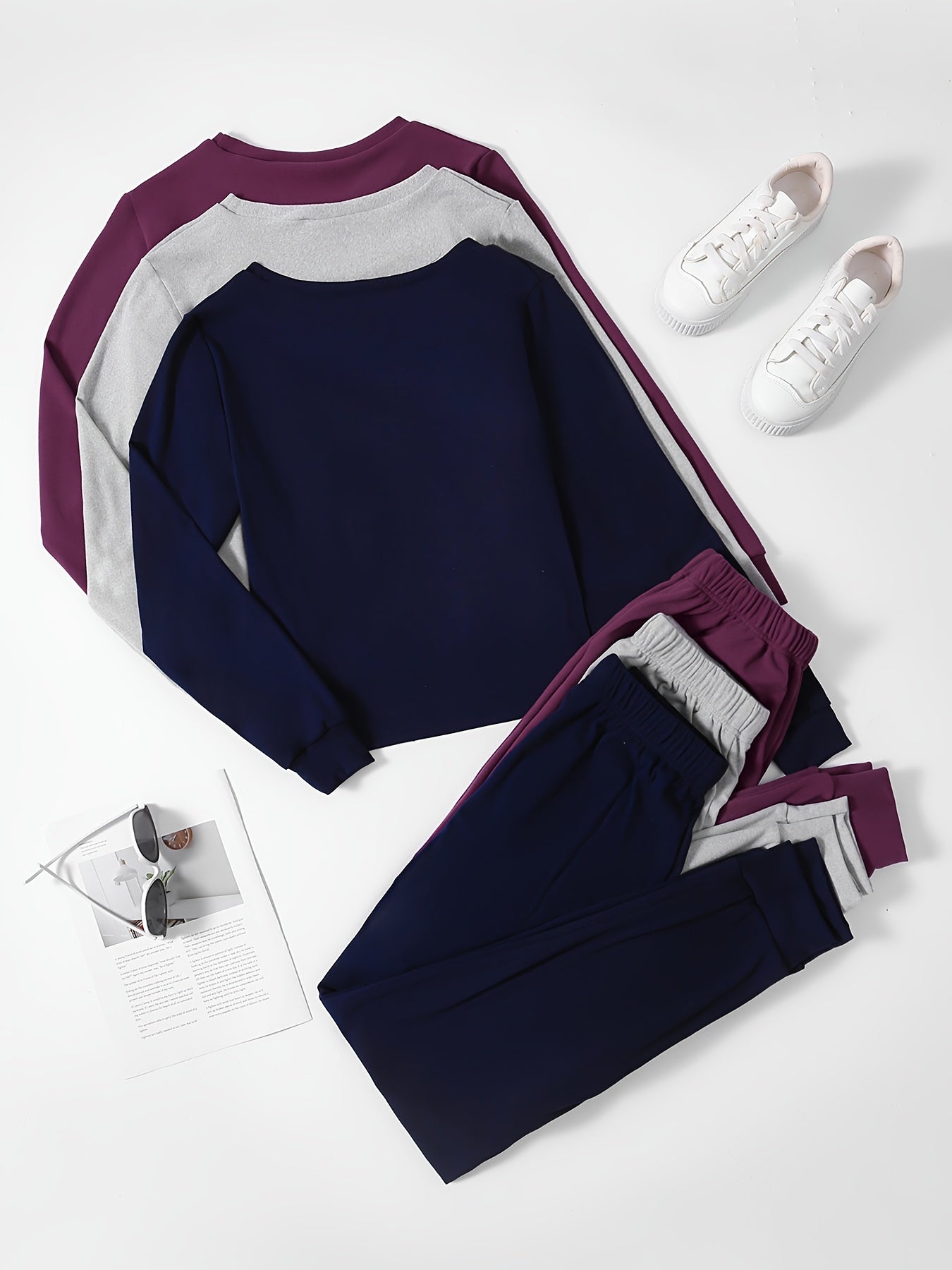 6pcs Set • Solid-color Women's Long-sleeve and Long-pants • Made of Velvet Fabric