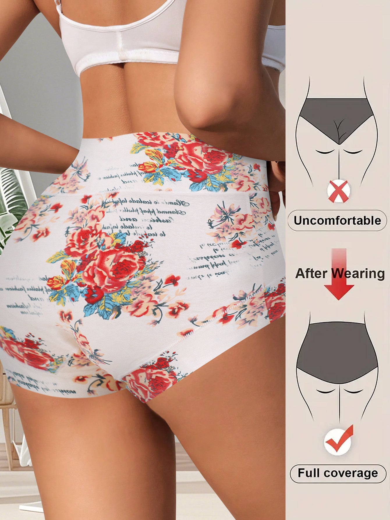 QUASTI 8pcs Comfy Floral Print Triangle Plus-size Panties- Soft, Breathable, Stretchy, And Intimates for Women- Lingerie And Underwear Essentials for Everyday Comfort Elegant Design, High Cut Panties for Women Plus Size, Plus