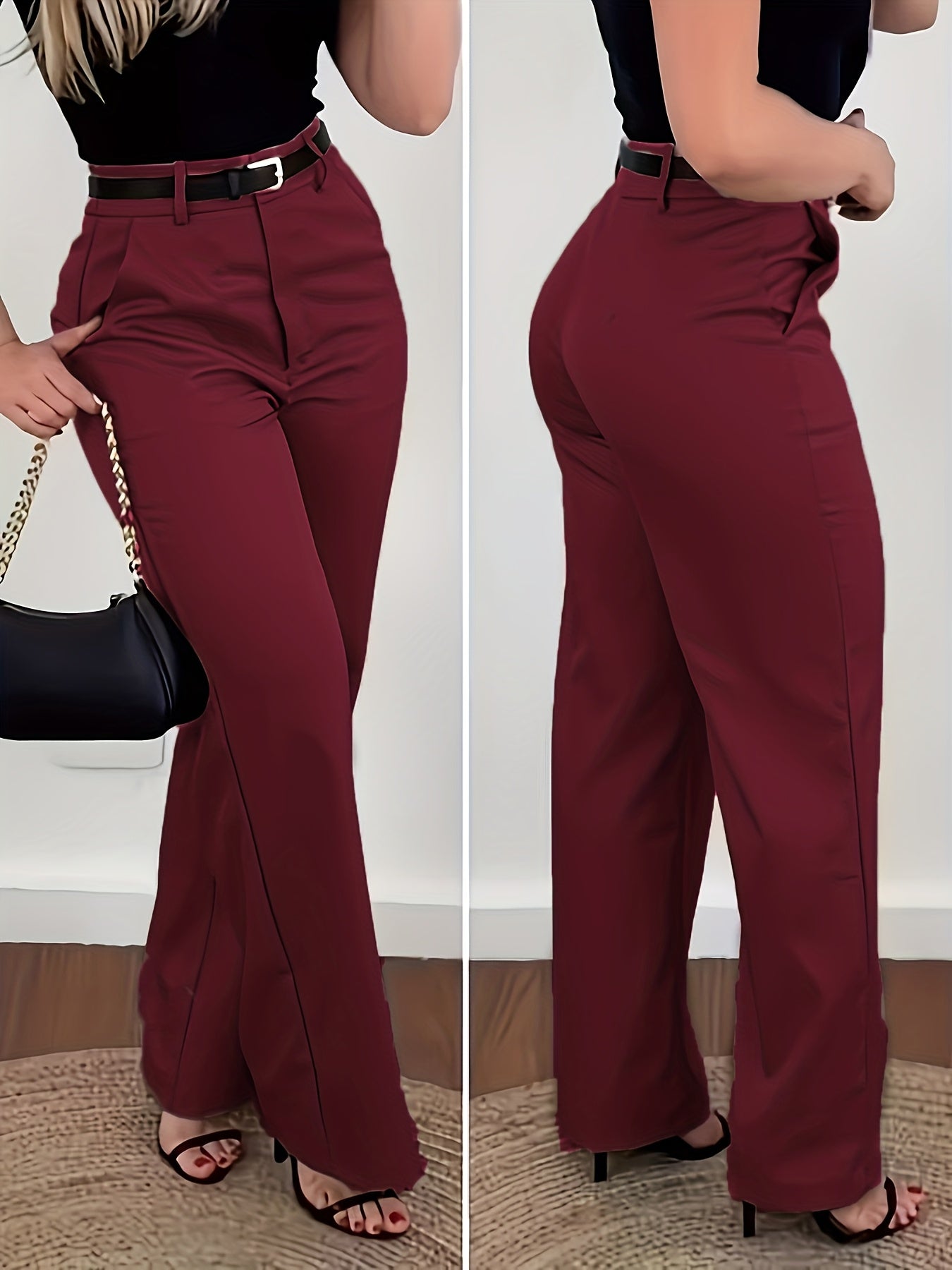 Fashionable Retro Women'S Suit Pants, Casual Daily Commute Professional Solid Color Women'S Trousers, Suitable for All Seasons, Non-Elastic Straight-Leg Trousers (No Belt)