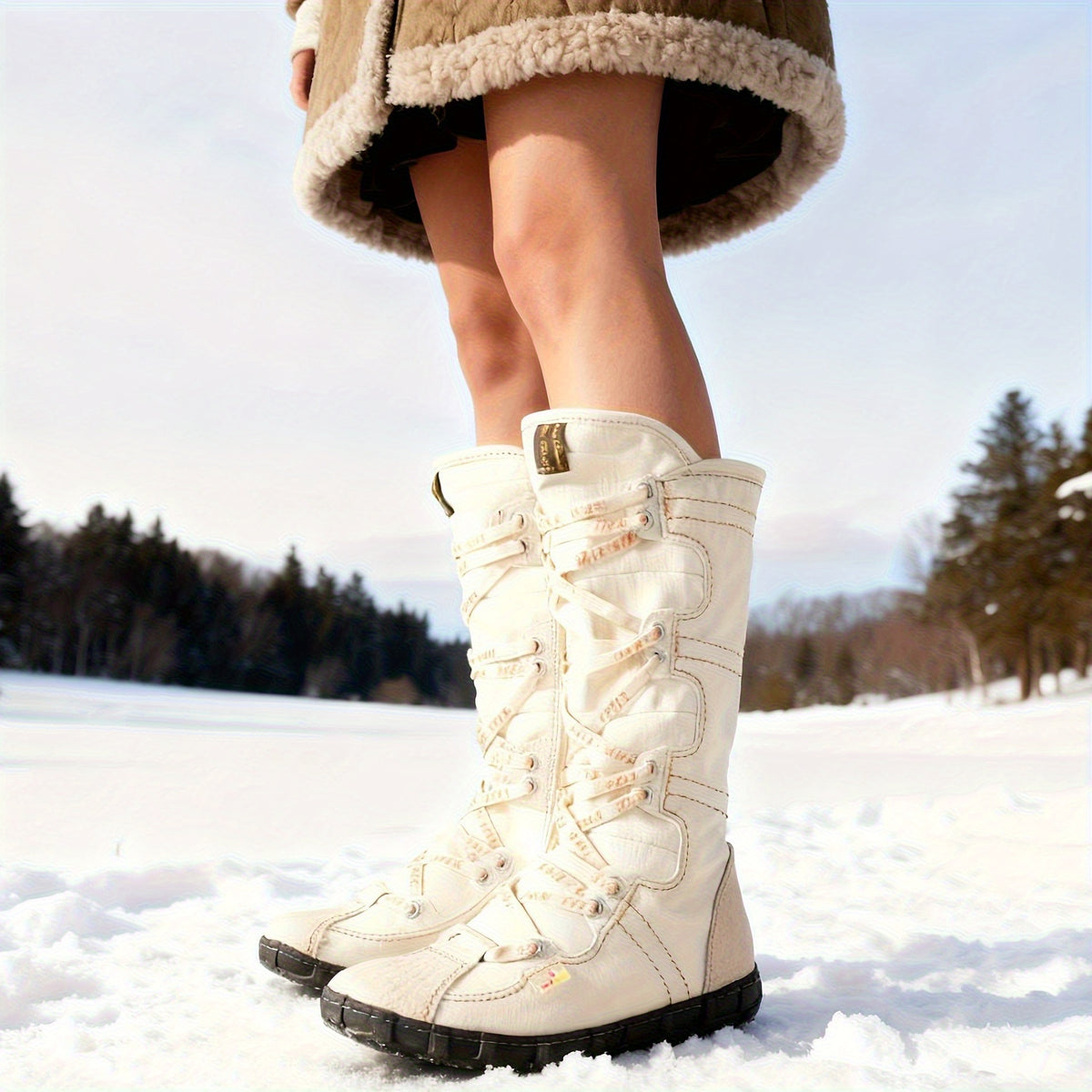 TMA EYES Winter Essential Shoe Cabinet, Non-Slip in Snow! Multiple Colors Available, Fashionable Solid Color Versatile Winter -Lined Warm Women's Calf Boots