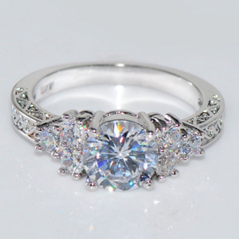Chenrui Wish Eight Hearts Eight Arrows Lab-Created Ring - Round-Cut Center Stone (Moissanite Alternative) with Marquise & Pave Band, Wedding Engagement Ring for Women, Affordable Luxury Jewelry, Year-Round Wear, Moissanite-Gr
