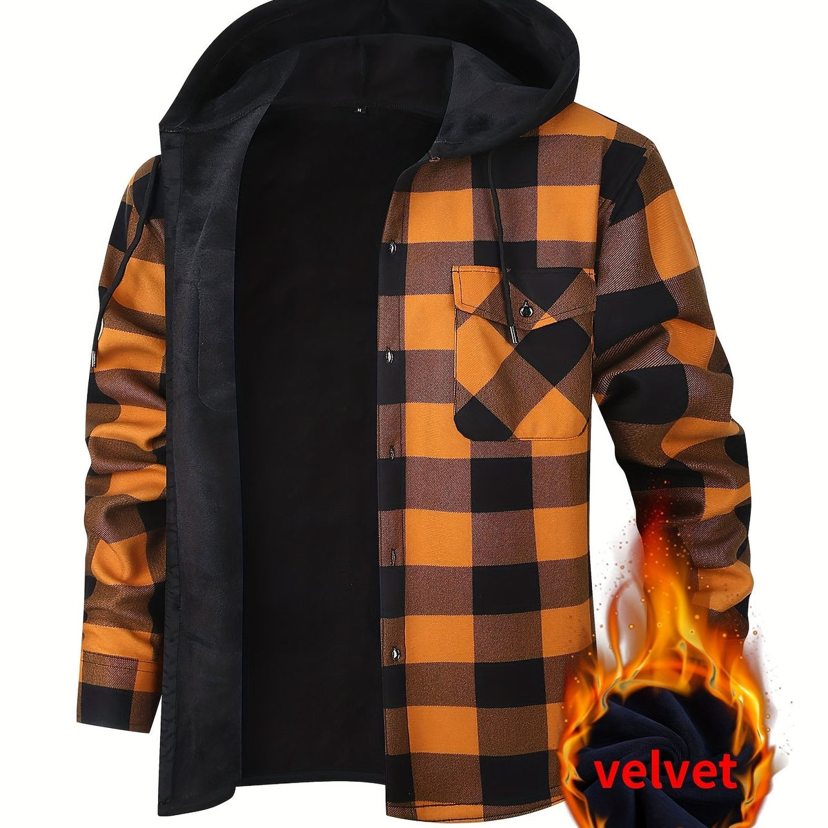 Men's Winter Plush-Themed Hooded Shirt Jacket - Thickened Button-Front Outdoor Coat with Pockets, Loose Fit Casual Blazer (Hand Washable, Fall/Winter) | European/Emerican Sizing for Cold Weather Layering
