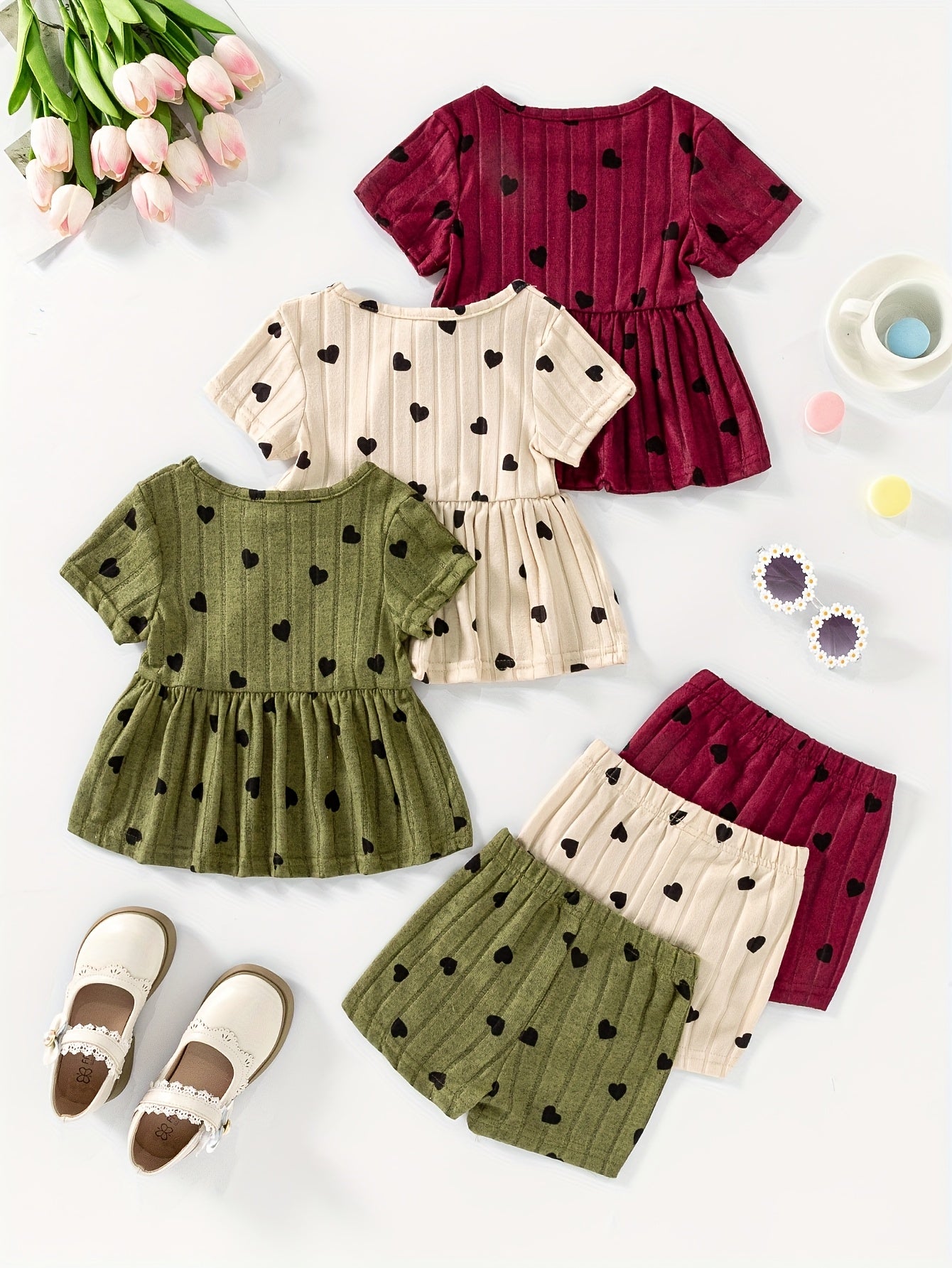 [Girls' 6pcs Set] Summer New Girls' Vibrant Basic Casual Top/Shorts 6pcs Set - Perfect for Outdoor