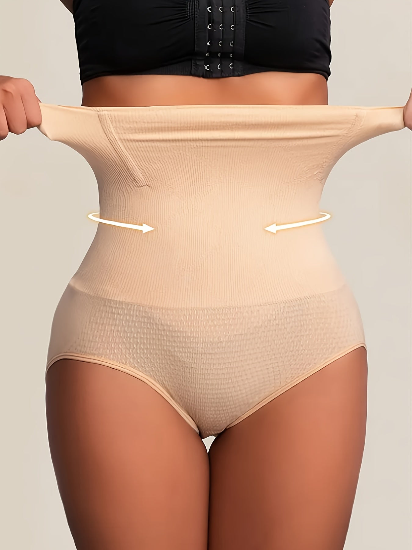[Looks 10 Pounds Thin]3-Pack Of Women's High-waisted Shapewear - Apricot And Black, Abdominal Control And Buttock Lift, Smooth Stretch Fabric, Solid Stripe Details, Daily Body Contouring And Buttock Lift | Summer Skinny | Thi