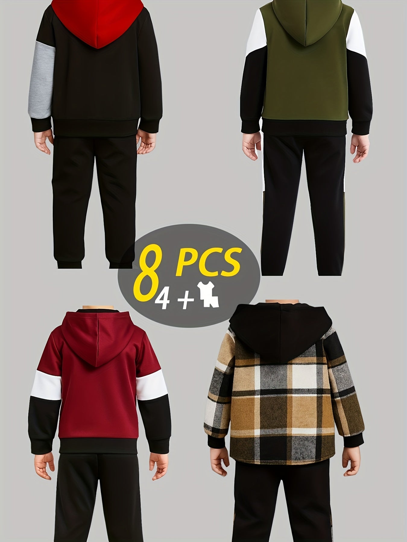 8pcs - Targeted Development Autumn and Winter New 'ashion Long Sleeve Pants Set Pattern Baseball Jacket Outer Coat Splicing Cool Print Sports and Leisure Outdoor Set Four Piece Top Four Long Pants, Perfect for Outdoor, Boy Ou