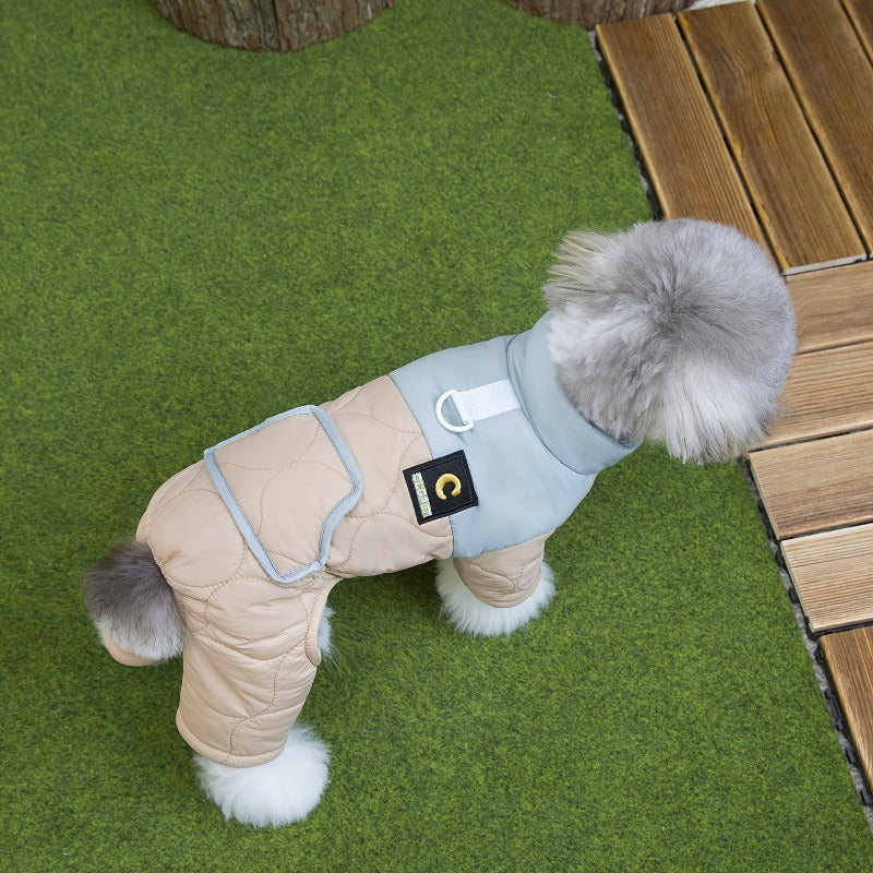 British Style Winter Warm Dog & Cat Sweater - Cozy Snap Button Jumper with Paw Socks, Cold-Resistant Pet Coat for Small & Large Dogs, Soft Durable Fabric, Light Gray Pink, Easy On/Off & Secure Fit for Indoor/Outdoor Use, Styl