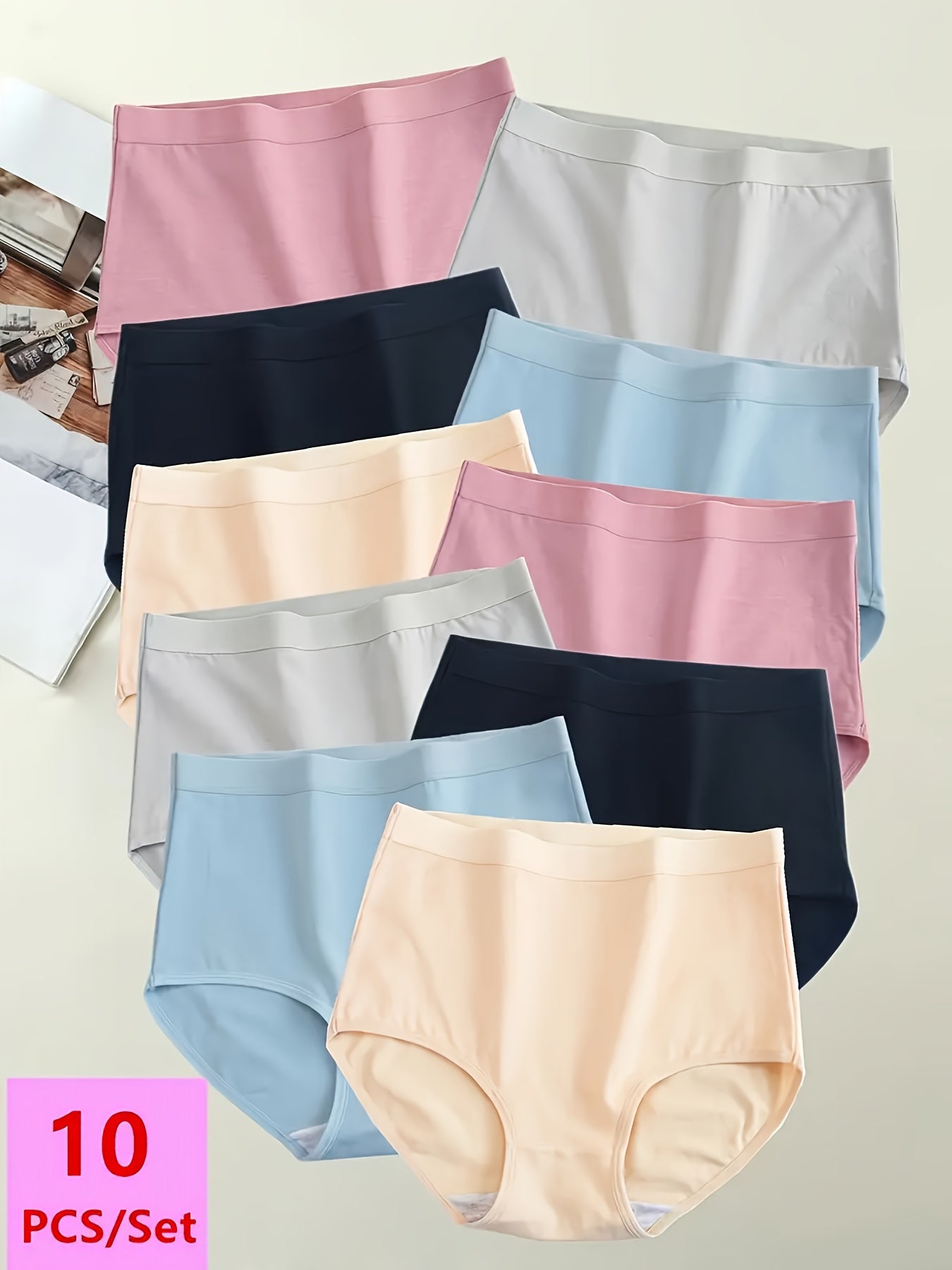 10pcs XORELR Women'S High Waist Tight Pants - Soft Full Coverage Underwear with Mid-Rise, Bohemian Style & Fake Pockets, 10 Solid Colors (Black, Pink, Beige, Light Blue, Dark Blue, Gray, White, Light Green, Mint Green, Navy)