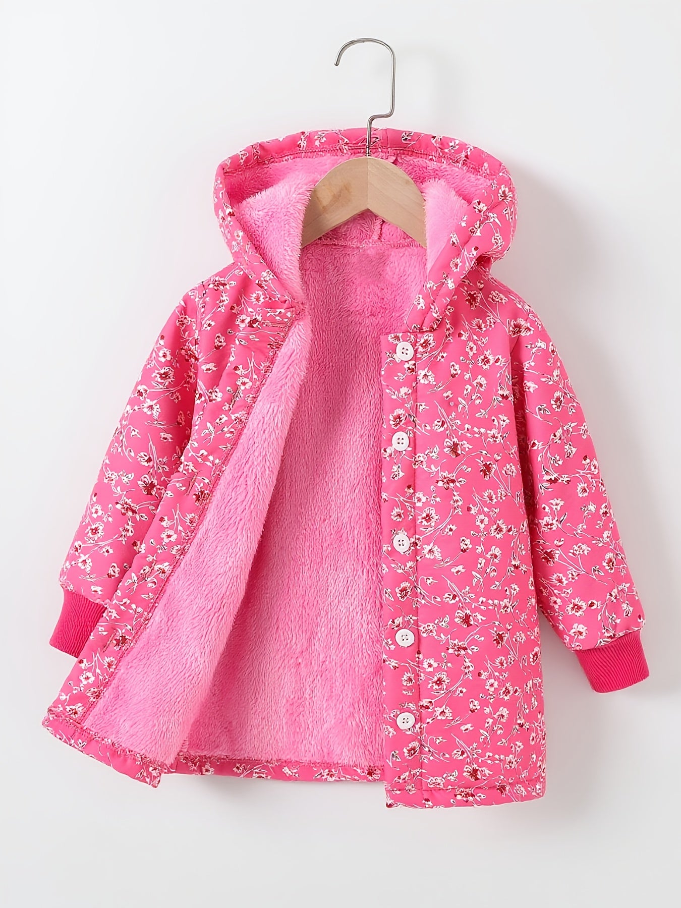1pc Girls' Winter Coat - Long Sleeve Hooded Jacket with Front Button Closure, Non-Stretch Fabric for Cold Weather, School, Hiking, Everyday - Easy-to-Wear Outerwear for Girls (Random Color: Brown/Blue/Black/White/Pink/), Hiki