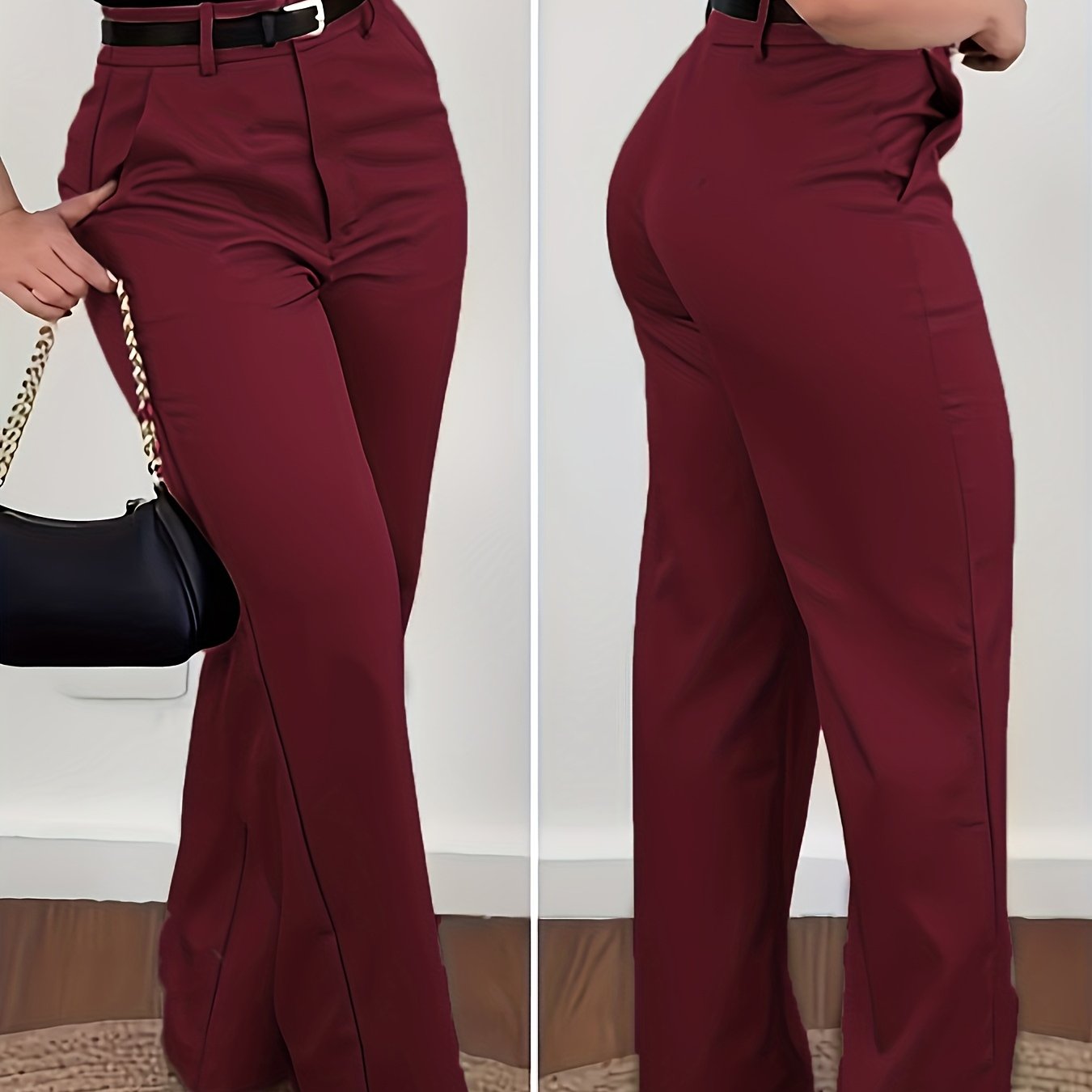 Fashionable Retro Women'S Suit Pants, Casual Daily Commute Professional Solid Color Women'S Trousers, Suitable for All Seasons, Non-Elastic Straight-Leg Trousers (No Belt)