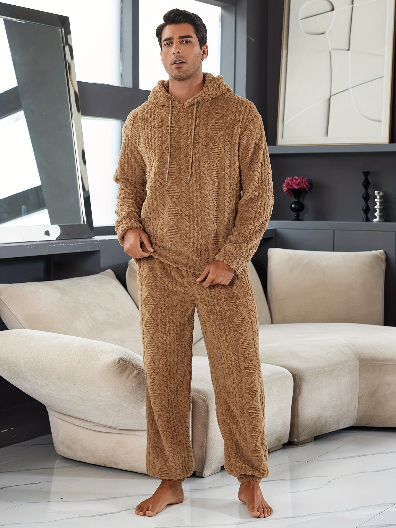 Solid Color • Plush Jacquard • Hooded • Men's Loungewear Set