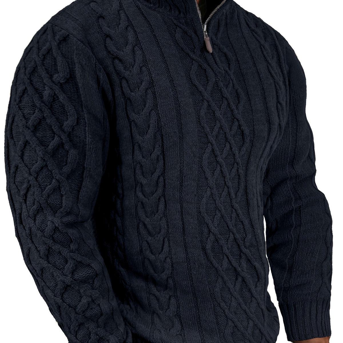 Men's Long Sleeve Quarter Zip Sweater Cable Knit Mock Neck Soft Casual Pullover Sweater for Friends And Family Christmas Gifts