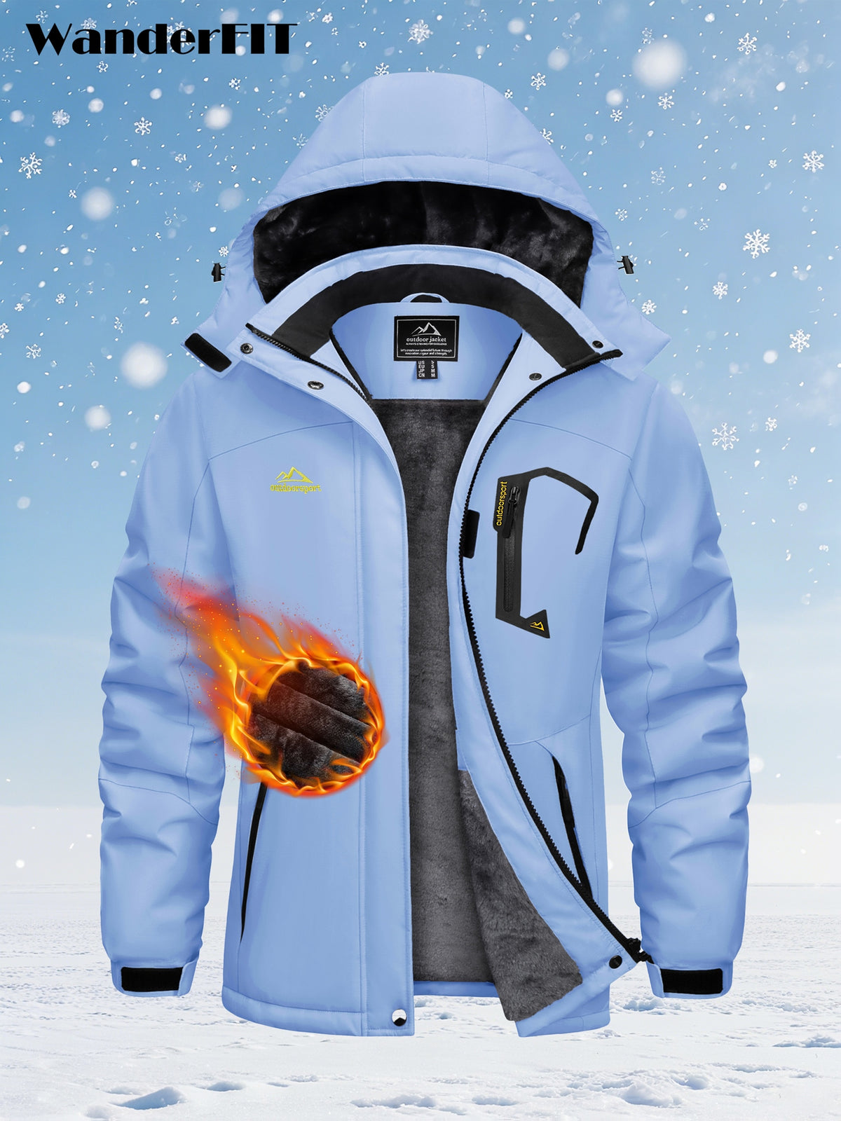 Women'S Snow Skiing Jacket Winter Thermal Warm Fleece Hiking Jacket With Detachable Hood Outdoor Snowboarding Mountaineering Winter Cycling Ice Fishing Jacket Coat