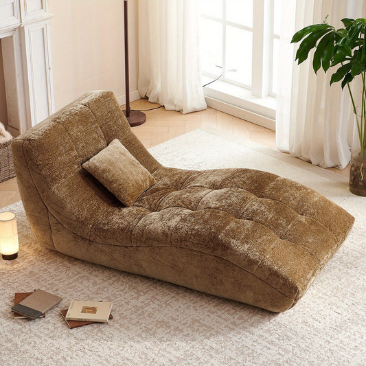 HUADEO Single Sofa Seat - No Assembly Required Armless Floor Sofa with Memory Foam Cushion, Modern Minimalist Lazy Chair for Living Room, Bedroom, Home Office - Space-Saving Indoor Furniture in Natural Wood color (No Assembly