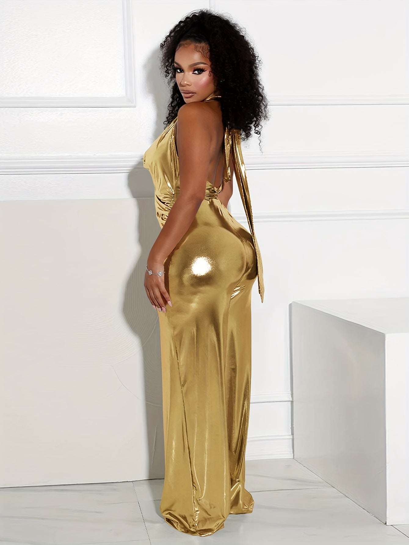 Fashion Women'S Clothing, Sequined Jumpsuit Neck Sleeveless Pleats