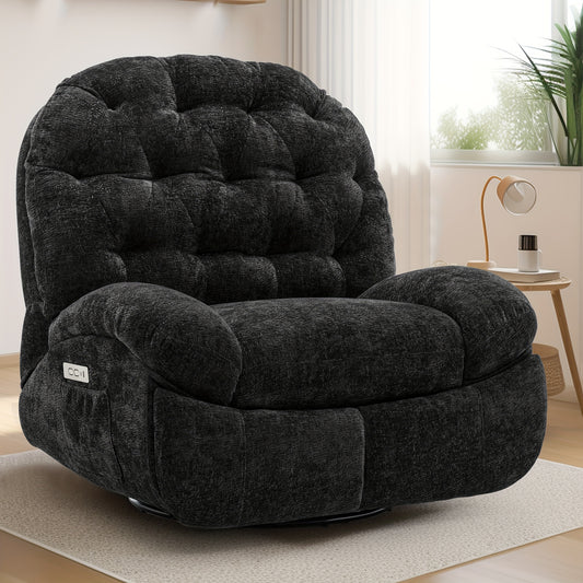 Oversized Swivel Recliner Chair, Adult Electric Recliner with USB Port And Side Pocket Storage, Comfortable Soft Shell Rocking Chair, Large Chenille Recliner Suitable for The Living Room