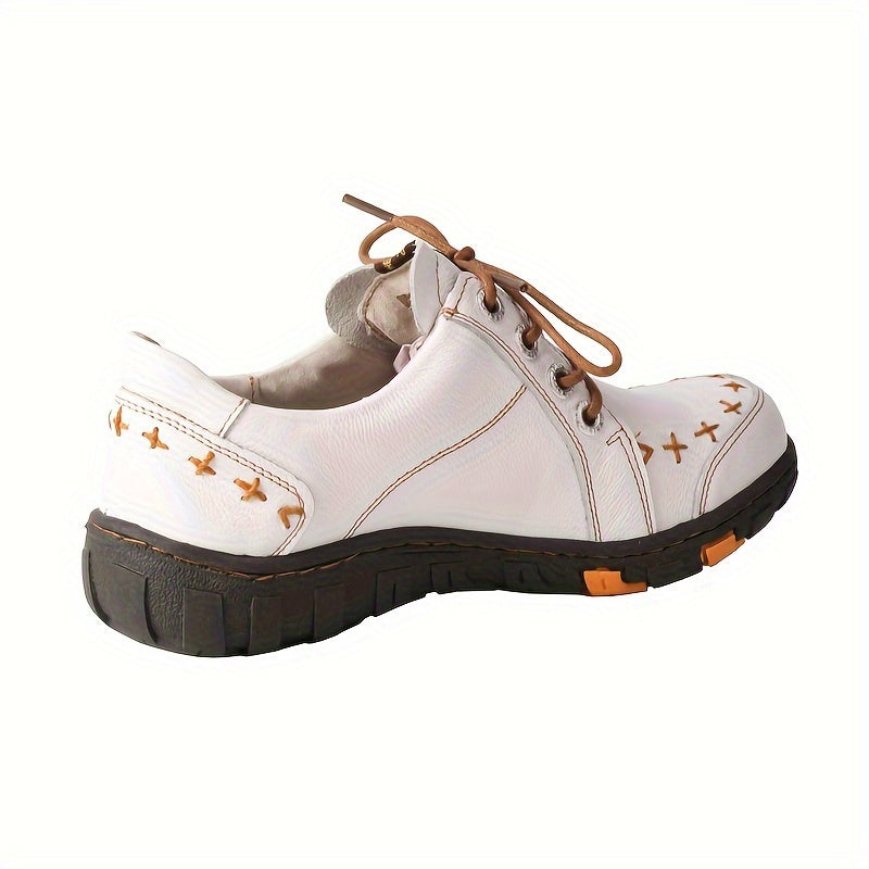 TMA EYES Women'S Genuine Leather Hiking Shoes - Lightweight Adjustable Lace-Up Sneakers with Flat TPR Sole, Durable & Wear-Resistant for Outdoor, Casual & Formal Wear, Hiking Boots, Formal Footwear, Stylish Laceups, Durable F