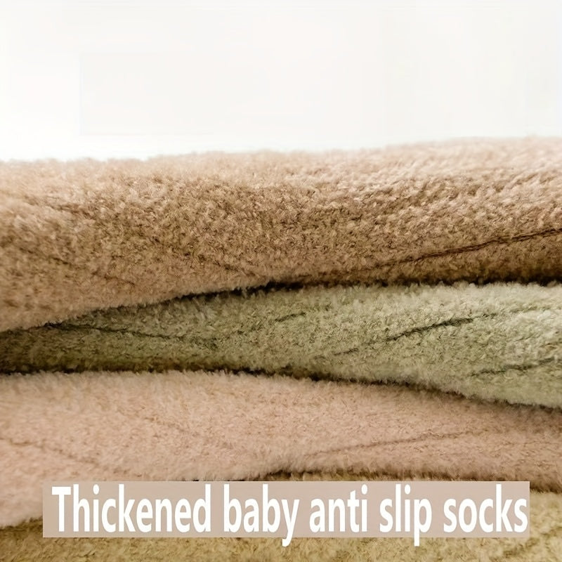 2-Pack Kids Floor Socks, Autumn/Winter Fleece-Lined Thick Warm Unisex Baby Mid-Calf Socks, Toddler Non-Slip Walking Socks