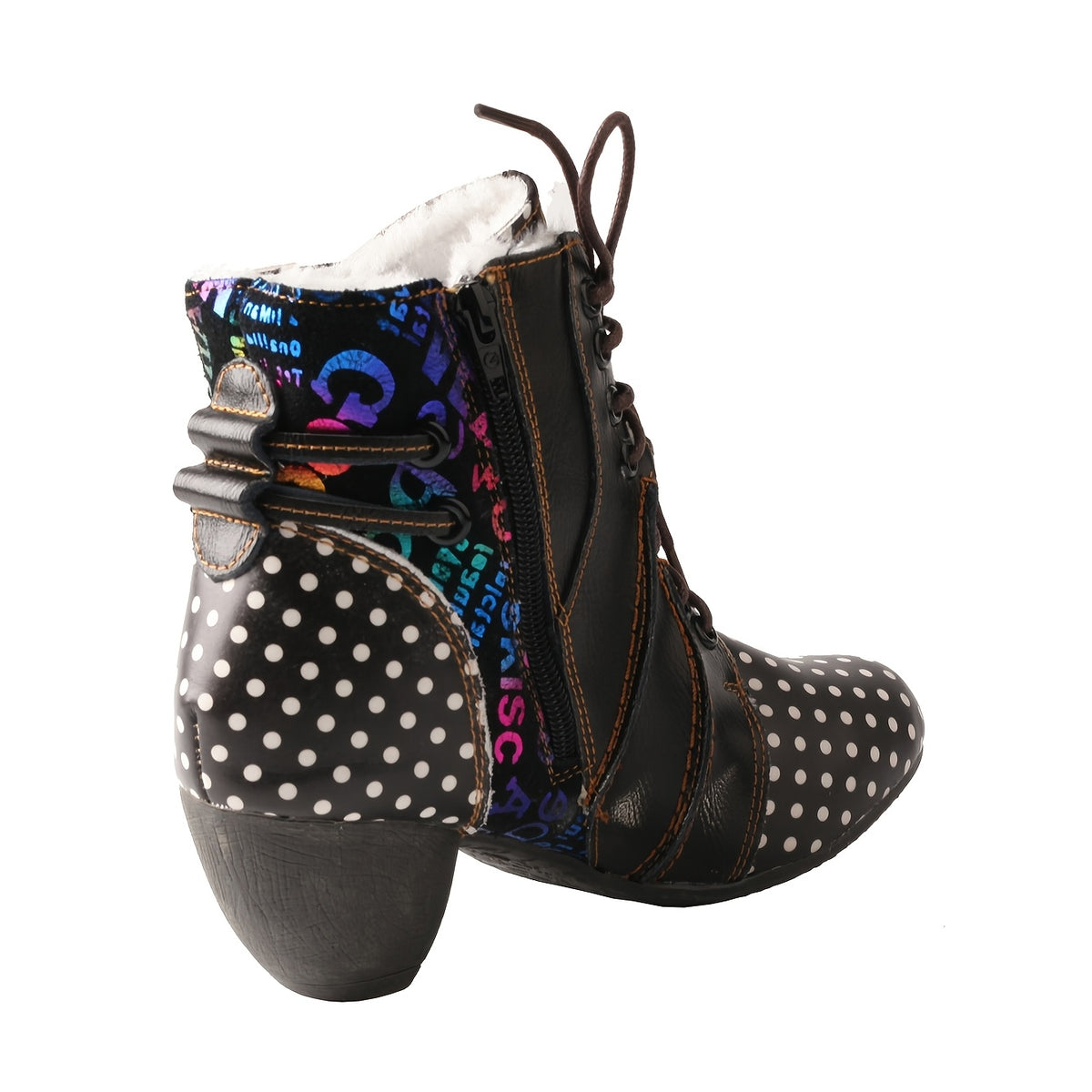 TMA EYES Polka Dot Leather Handmade Stitching Warm And Velvet Women'S Boots