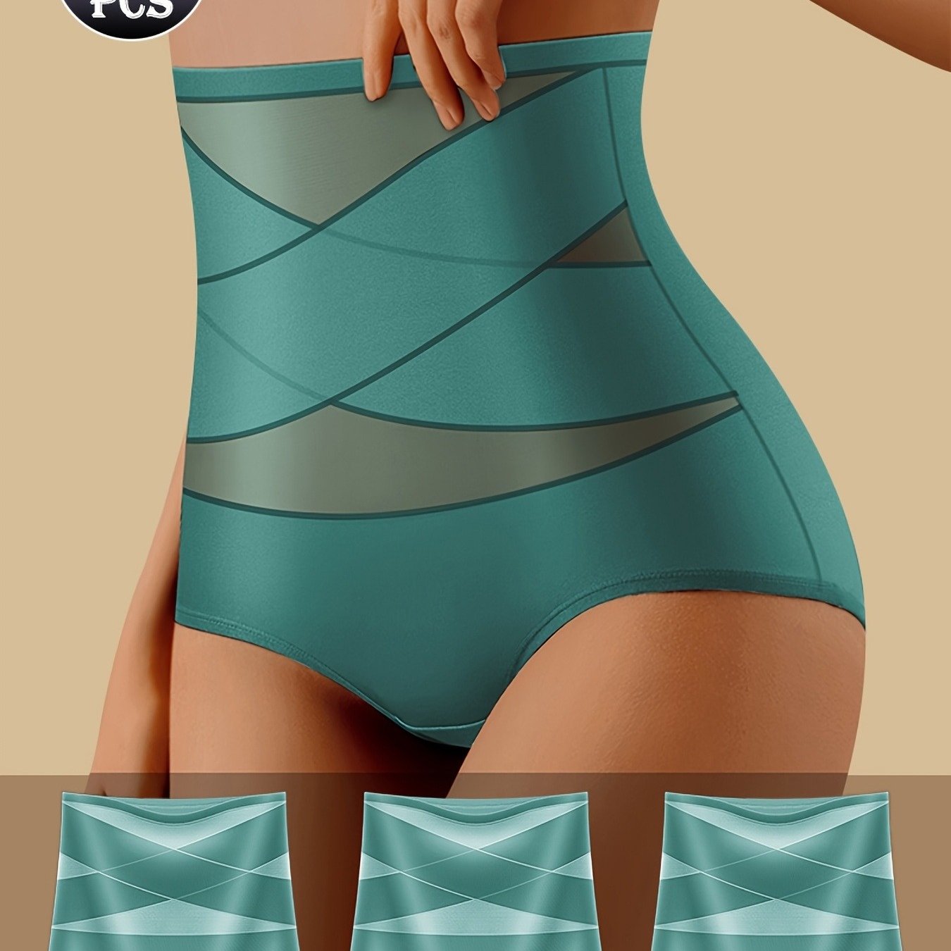 [3pcs High-Waisted Briefs] 3pcs Women's High-Waisted Cross-Strap Briefs - Breathable Comfort, Butt-Lifting Waist Cincher, Solid Color Set (Beige/White/Black), Everyday Casual Wear, Comfortable Undergarment, Simple Design, Smo