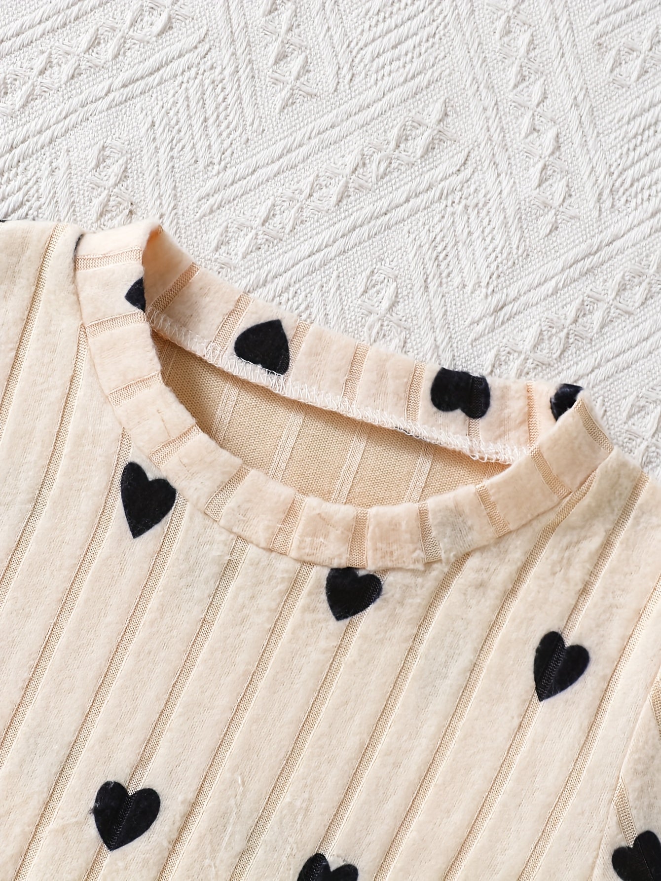 2pcs Young Girl Heart Print Round Neck Ribbed Knit Dress, Comfortable Outfit for Outdoor Wear - Sister Gift for Daughter