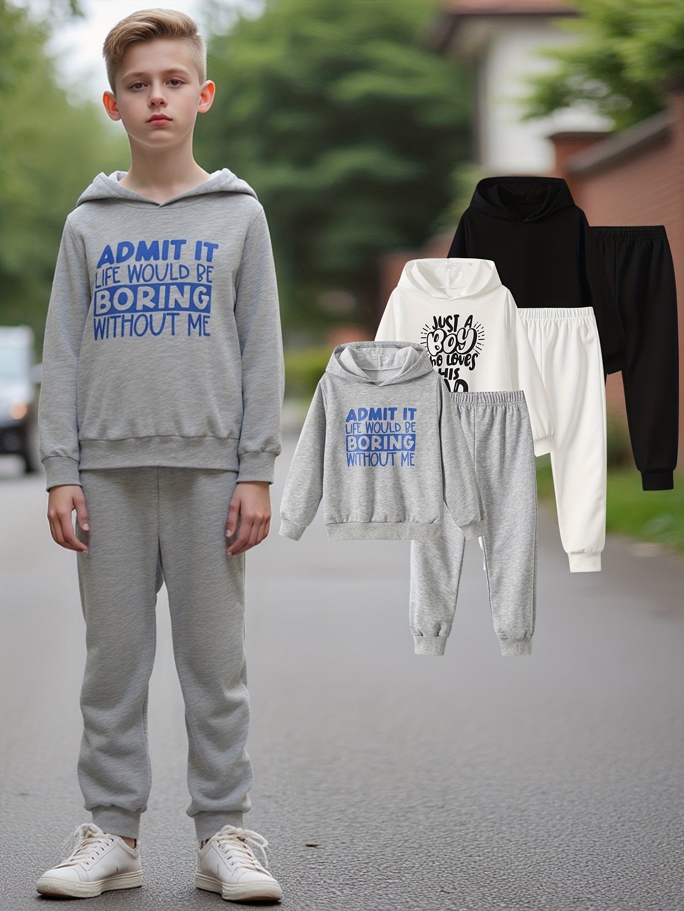 6pcs Children's Halloween  Suitable for Children Aged 3 to 15. This Set Includes A Hooded Pullover Hoodie And Pants for Boys, As Well As A Casual Long-sleeved Pullover And Pants for Boys. Perfect for Festive Occasions., Perfe