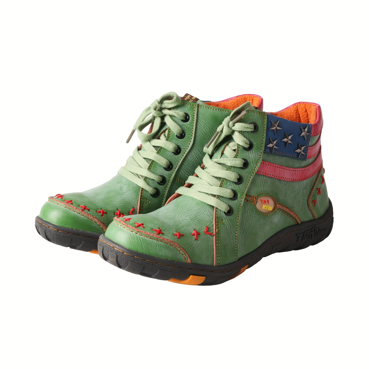 TMA EYES Women's Metal Stripe Patch Hand sewn Casual Sports Golden and Silvery Ankle Boots, Suitable for All Seasons