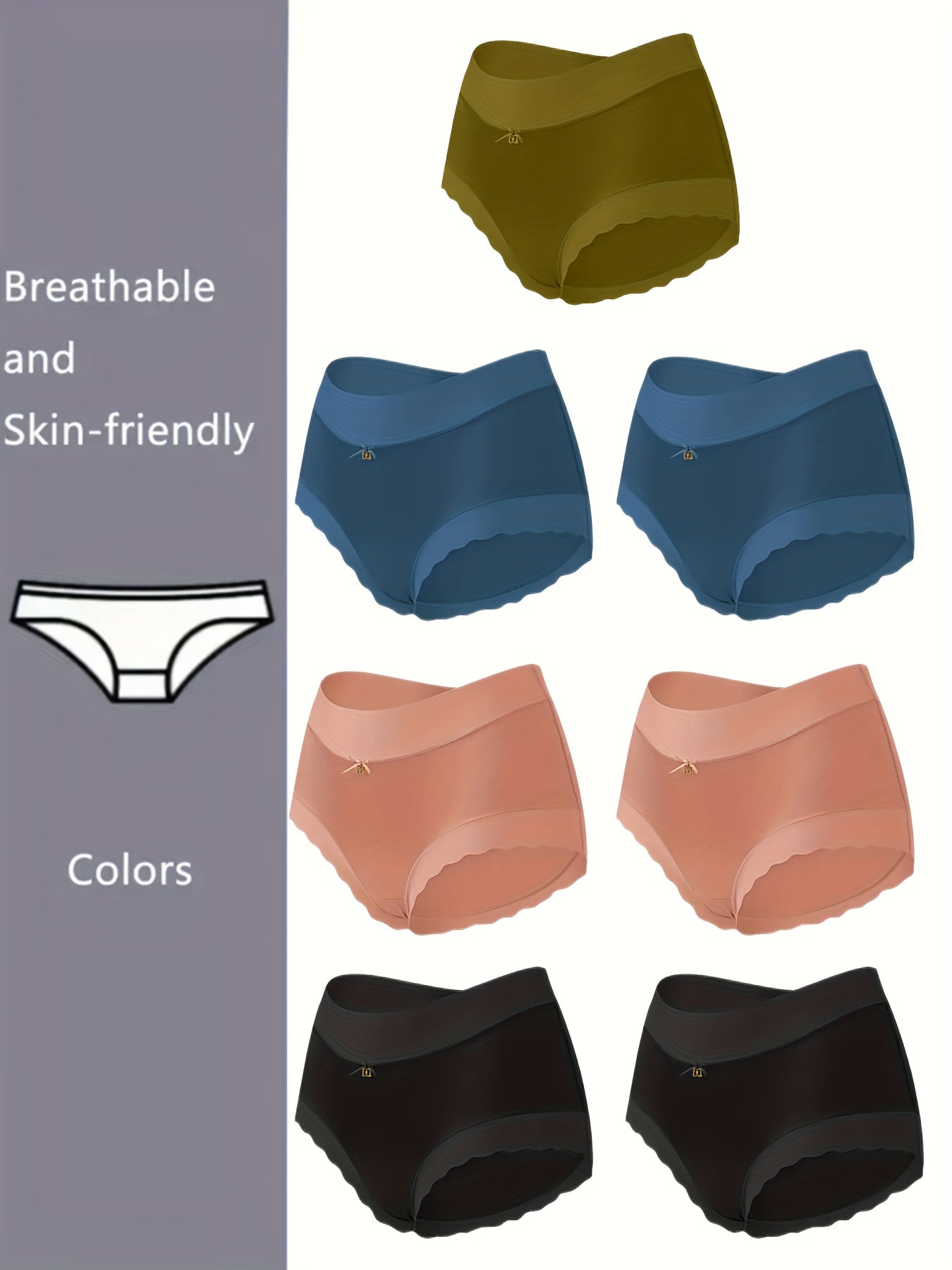 7pcs Women's Elegant High-Waisted Sheer Solid & Multi-Color Triangle Underwear - Soft Comfortable Full-Coverage Full- Opaque Panties with Bow Detail, Beige-Friendly Everyday & Special Occasion Panties (Black, Navy, Brown, Pin