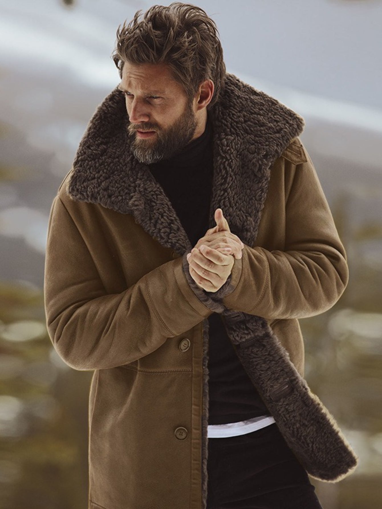 Men'S Winter Jacket - Full-Zip Fur-like Collar Overcoat, Warm Outer Coat with Zipper Closure, Cold Weather Jacket for Formal & Everyday Use, Easy-Care Winter Coat for Men