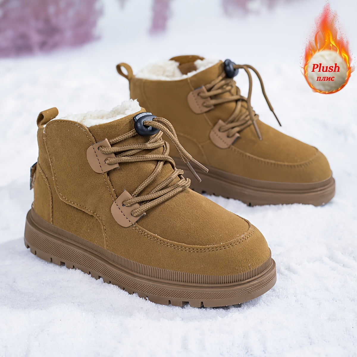 Boys & Girls Winter Snow Boots - Heavy-Duty Slip-Resistant Thermal Insulated Mid-Calf Boots with Cushioned Insole, Lace-Up & Pull Tab Closure, All-Terrain Traction Tread - Ideal for Snow, Ice, and Wet Conditions - Youth Boys
