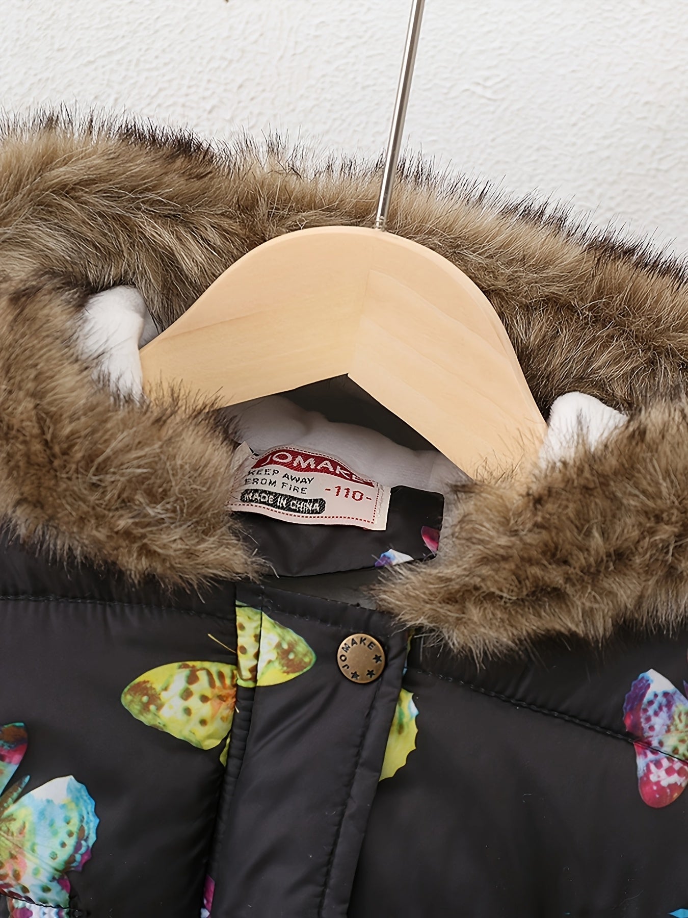 [Winter Quilted Coat] JOMAKE Winter Warmth Girls' Quilted Hooded Coat | Cartoon Print, Long Sleeve, Midi Length, Regular Fit, 100% Polyester, Non-Stretch Fabric, Zipper Placket, Cute Style