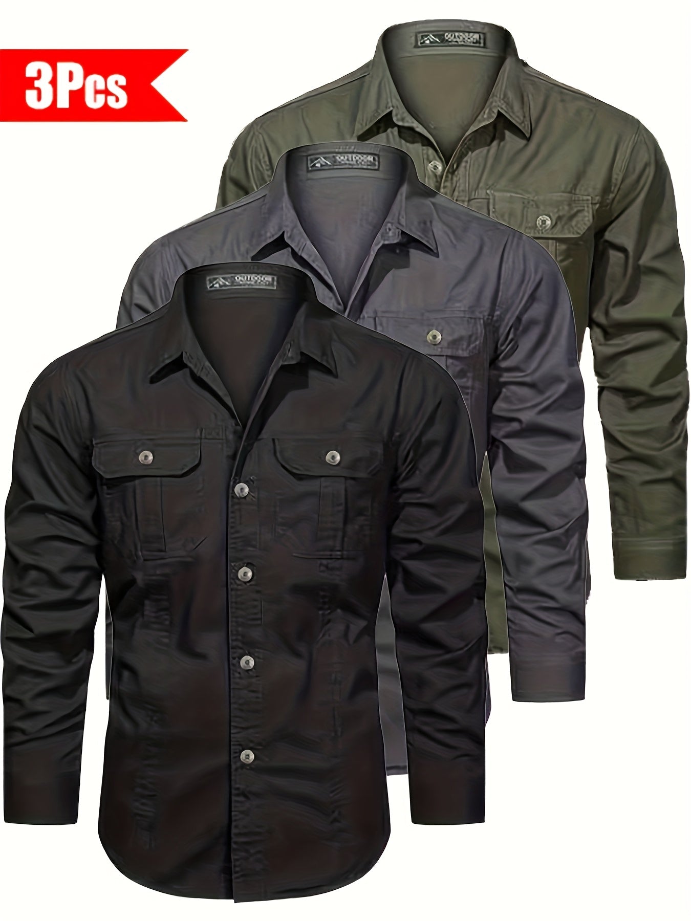 3pcs Set • Long-Sleeve Casual Outdoor Shirts • Multiple Pockets • for Spring And Autumn