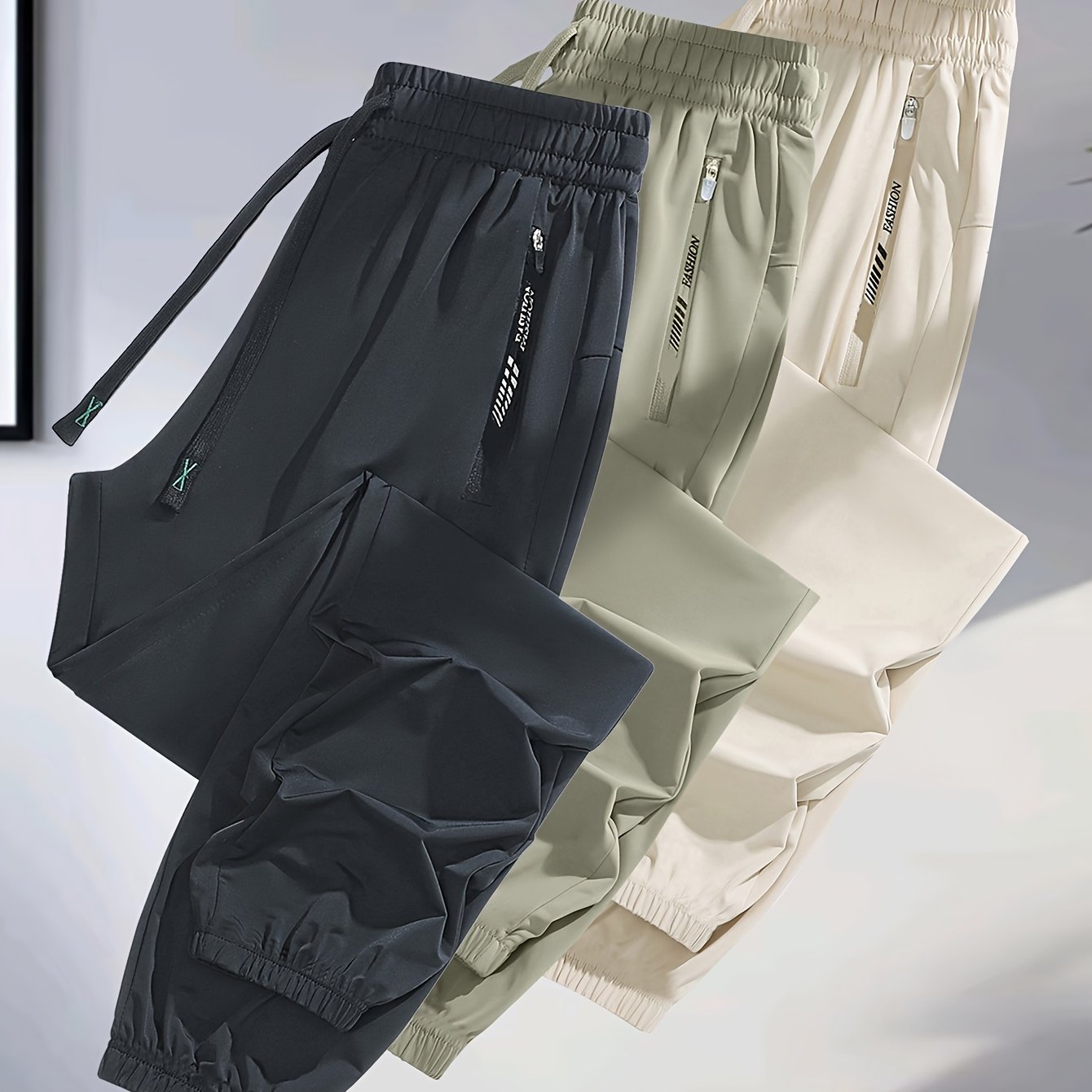 [3pcs Colorful Summer Joggers] 3pcs Women's Summer Casual Sports Pants | Ice Silky Fiber Fabric, Breathable, Elastic Waist, Tapered Running Cycling Joggers | Colorful