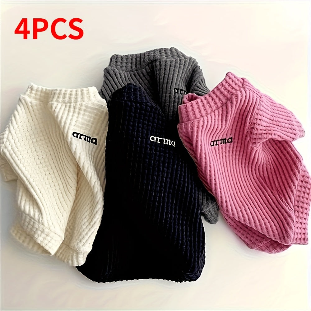 4pcs Dog Sweater Set for Small to Large Breeds - Soft & Cozy Sleeve Ruffles, Beige/Navy/Pink/Black Sweaters with Pineapple & Heart Patterns, Machine Washable Winter & Fall Pet Clothing, All Breed Sizes (Puppies & Dogs)