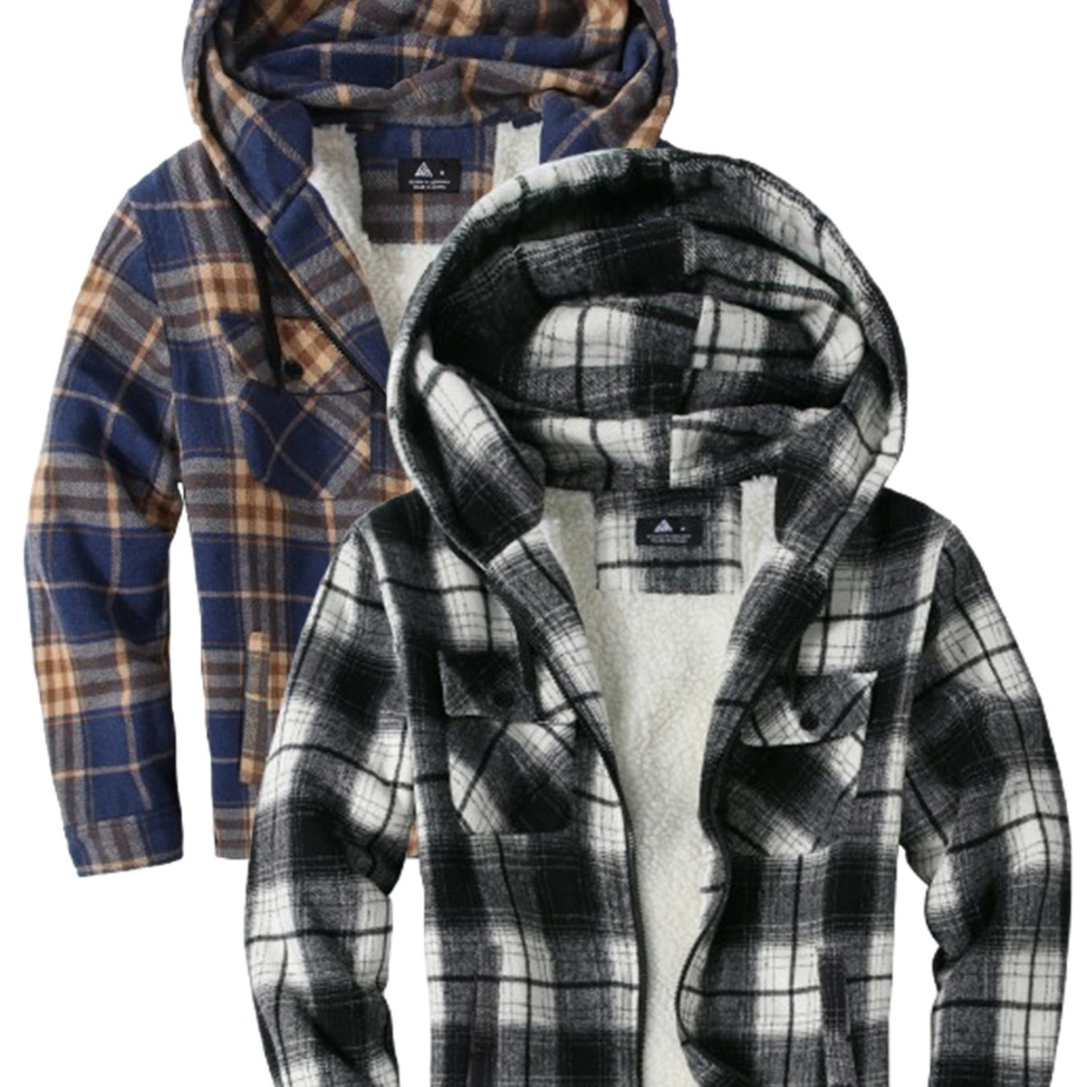2pcs Men's Heavy Duty Sweater Hooded Jacket - Fully Zipped Thick Snow Mountain Lined Flannel Plaid Shirt with Pockets, Casual Style, Perfect for Fall And Winter, Hooded Collar, Regular Fit, Plaid Pattern, Men's Jacket, Cold W