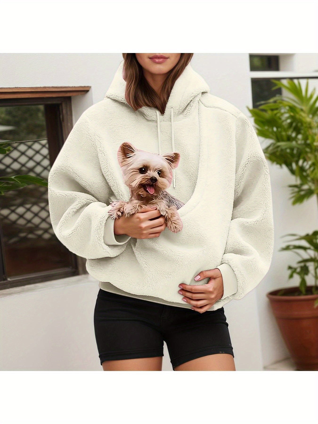 Women'S Oversized Hooded Sweatshirt with Front Pocket & Carry Pouch for Small Dogs/Cats - Cozy Fall Winter Pullover, Soft Casual Pet-Friendly Sweater, Adjustable Drawstring Hood, Spacious Pocket, Stylish Casual Attire for Dog